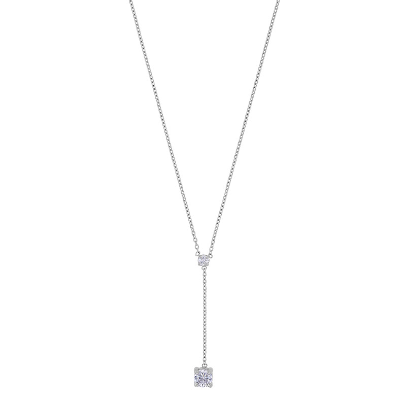 Collier lasso deux oxydes 3 et 5mm serti 4 griffes argent 925/1000 platiné