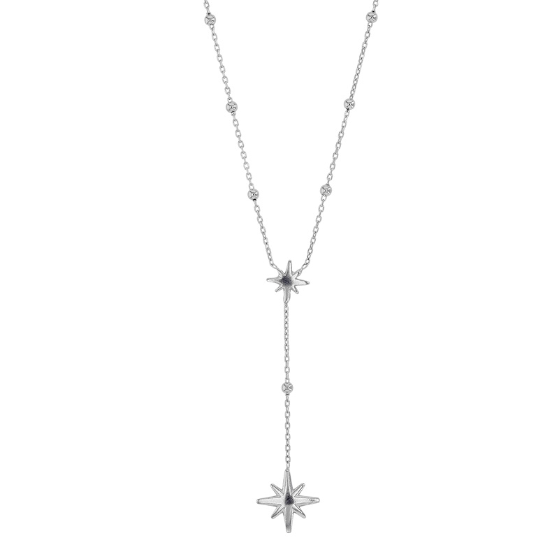 Collier lasso étoiles et boules en argent 925/1000 rhodié