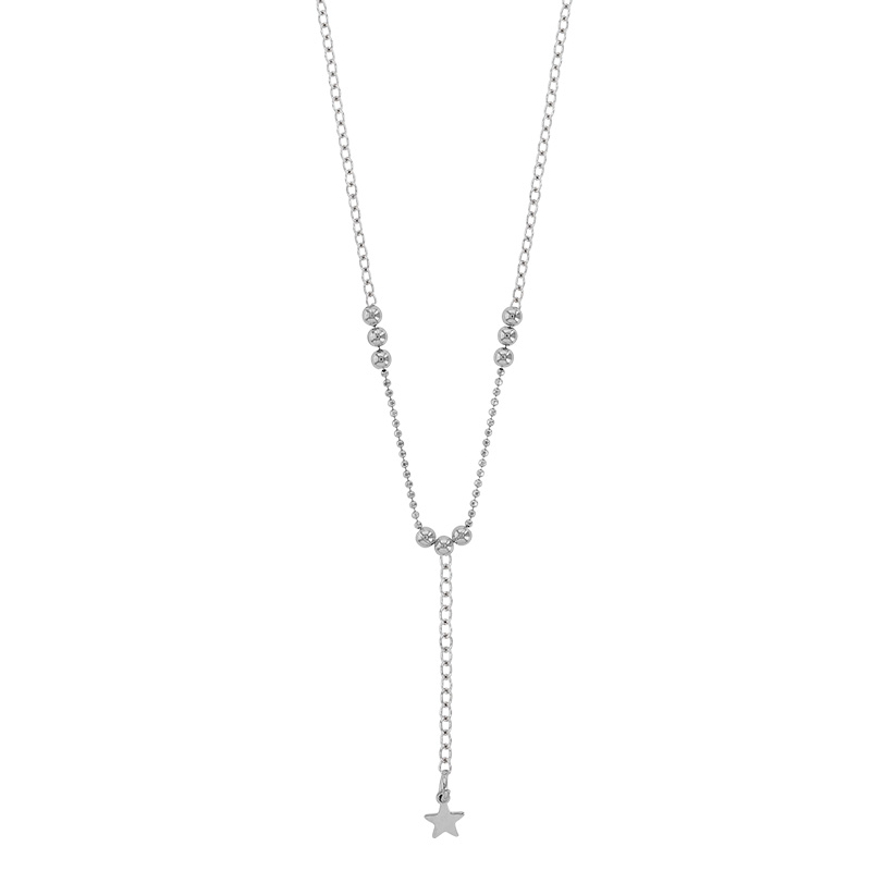 Collier lasso orné d'une étoile et de boules en argent 925/1000 platiné