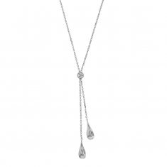 Collier lasso orné de 2 gouttes, argent 925/1000 rhodié