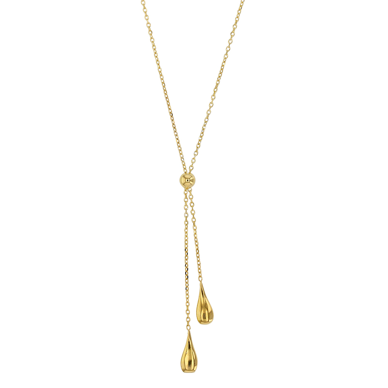 Collier lasso orné de 2 gouttes, argent 925/1000 doré