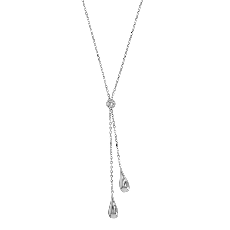 Collier lasso orné de 2 gouttes, argent 925/1000 rhodié