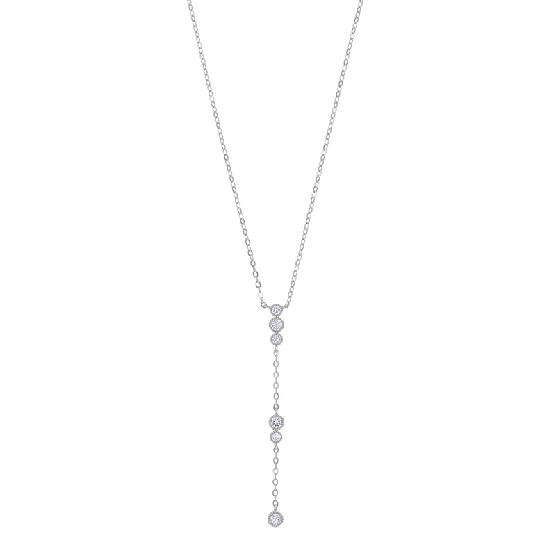 Collier lasso, 6 oxydes ronds sertis clos, argent 925/1000 rhodié