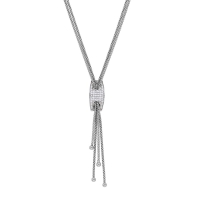 Collier lasso rectangle pavé d'oxydes et boules en argent 925/1000 platiné