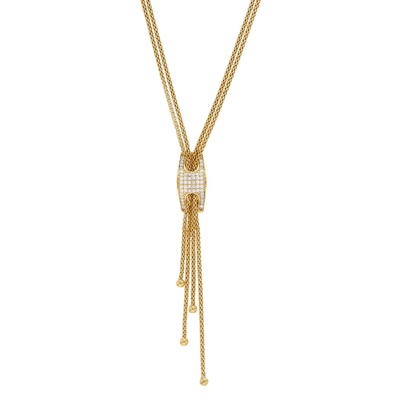 Collier lasso rectangle pavé d'oxydes et boules en argent 925/1000 platiné