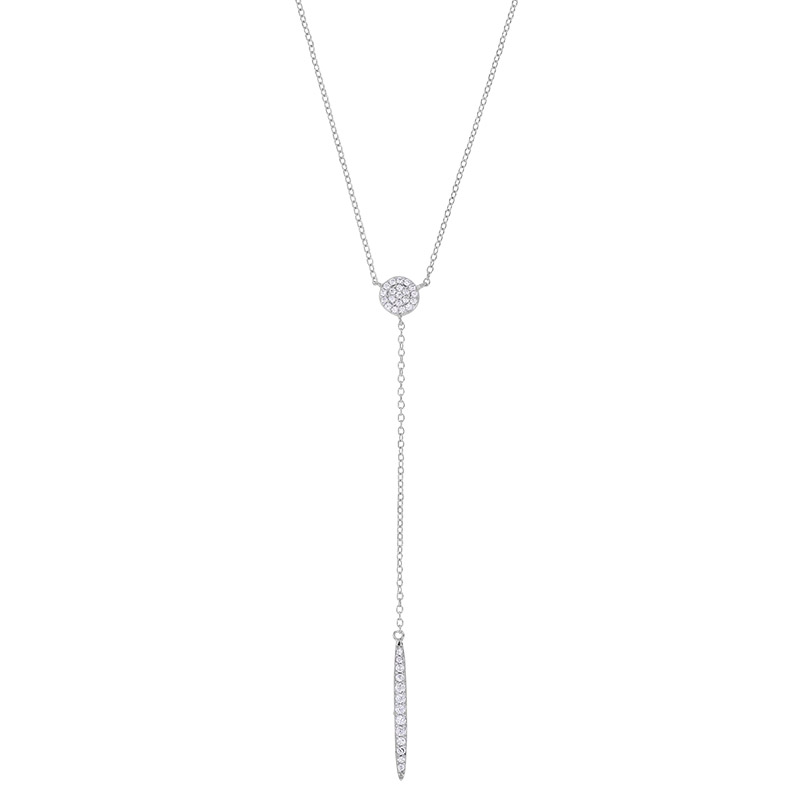 Collier lasso rond et ligne fine d'oxydes, argent 925/1000 rhodié