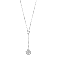 Collier lasso trèfle pampille, argent 925/1000 platiné