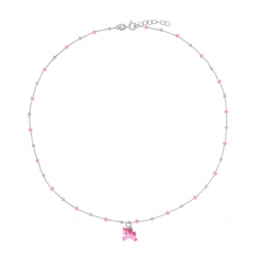 Collier licorne, boules émaillées rose, argent 925/1000 rhodié