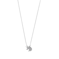 Collier licorne ornée de cristaux blancs, argent 925/1000 rhodié