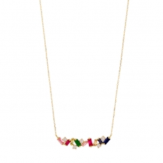 Collier ligne d'oxydes de couleurs, tailles ronde et baguette, Or 750/1000