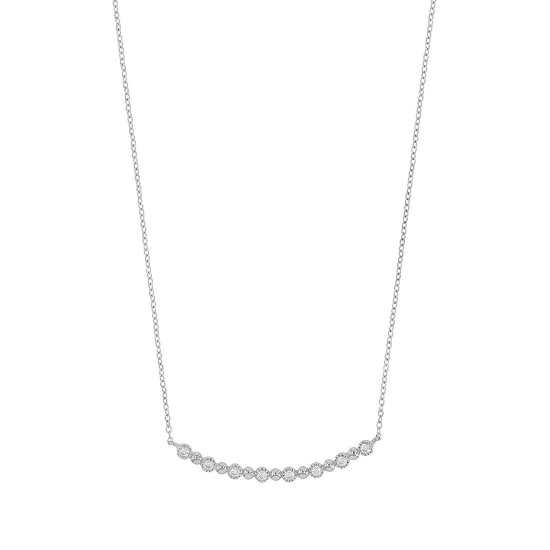 Collier ligne oxydes sertis clos et demi-boules, argent 925/1000 rhodié
