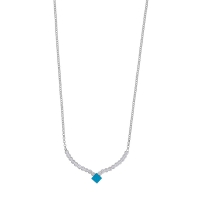 Collier losange émail turquoise et oxydes, argent 925/1000 platiné