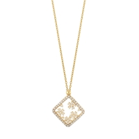 Collier losange fleuri en Or 375/1000 et oxydes de zirconium