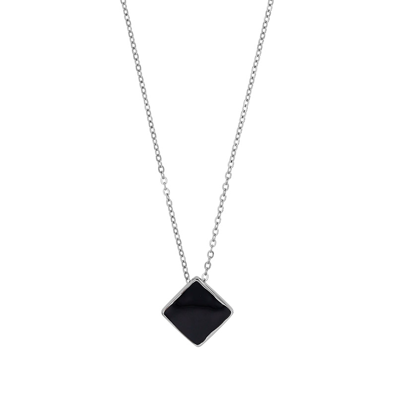 Collier losange résine noire, acier