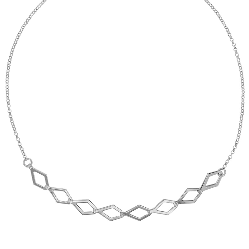 Collier 8 losanges doublés maille jaseron, argent 925/1000 rhodié
