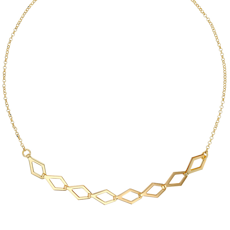 Collier 8 losanges doublés maille jaseron, argent 925/1000 rhodié