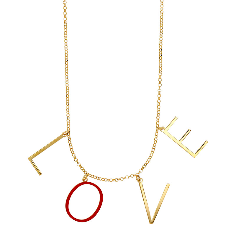 Collier LOVE émail rouge et argent 925/1000 doré