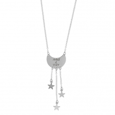 Collier lune et étoiles en pampilles en Argent rhodié 925/1000