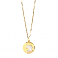 Collier MADRE PERLA en argent 925/1000 doré et licorne en nacre dans un rond