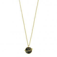 Collier MADRE PERLA en argent 925/1000 doré planète Saturne en nacre noire avec étoiles dorées