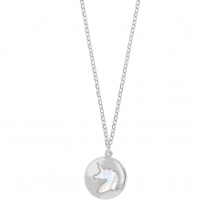 Collier MADRE PERLA en argent 925/1000 rhodié avec un rond et une licorne avec nacre