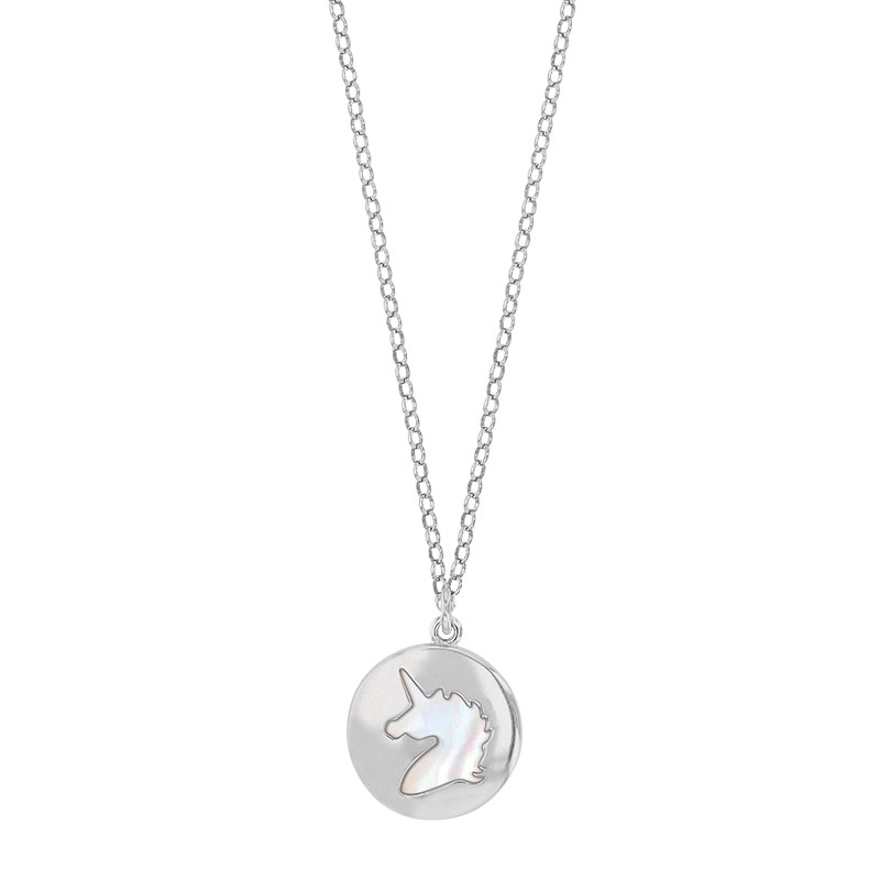 Collier MADRE PERLA en argent 925/1000 rhodié avec un rond et une licorne avec nacre
