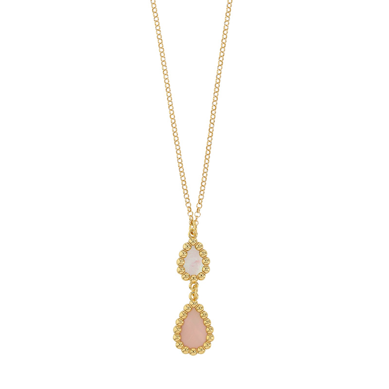 Collier MADRE PERLA 2 gouttes perlées en argent 925/1000 doré avec nacre blanche et rose