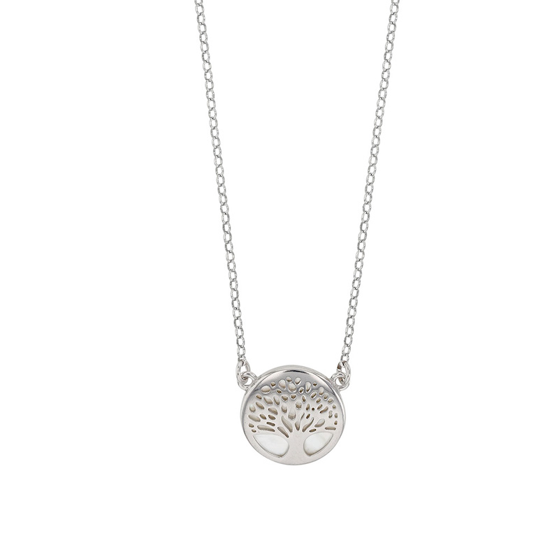 Collier MADRE PERLA rond avec Arbre de vie argent 925/1000 rhodié et nacre