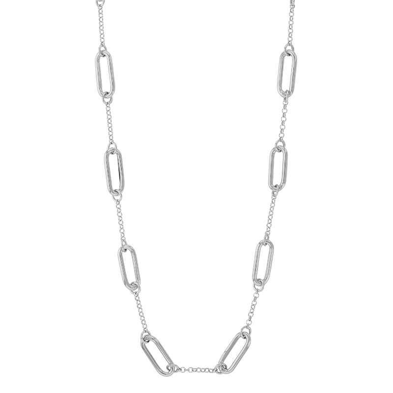 Collier maille allongée et maille jaseron, argent 925/1000 rhodié