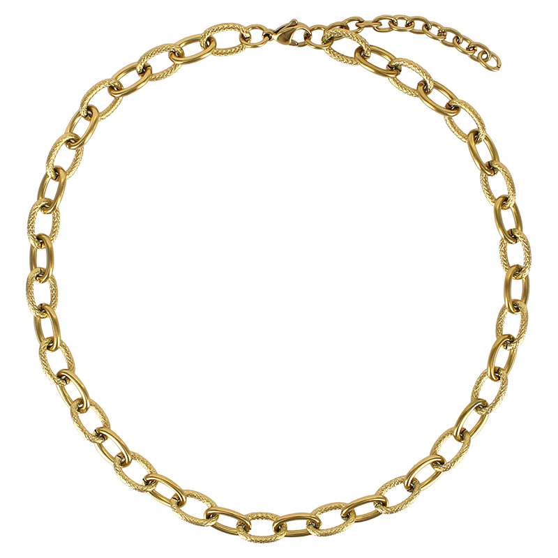 Collier maille alternée lisse en acier doré