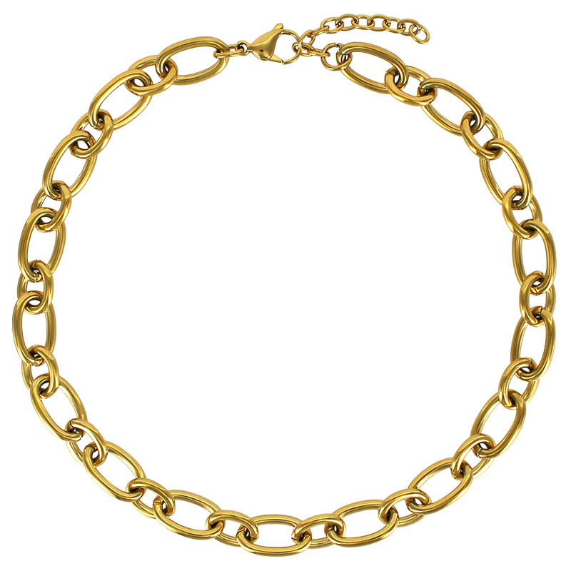 Collier maille alternée ronde et ovale épaisse en acier doré
