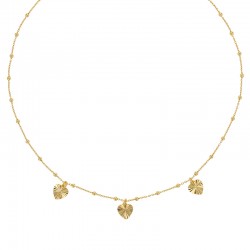 Collier maille boule, 3 coeurs ciselés en pampilles, argent 925/1000 doré