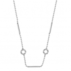 Collier maille boule avec rectangles et ronds ajourés, argent 925/1000 rhodié