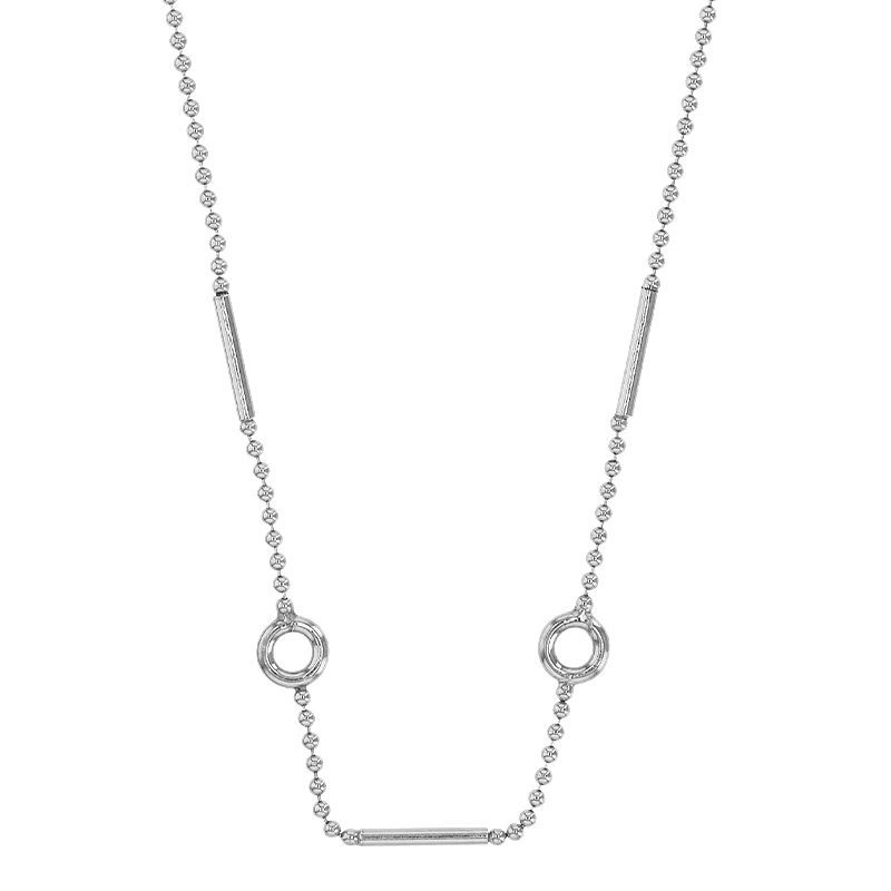 Collier maille boule avec rectangles et ronds ajourés, argent 925/1000 rhodié
