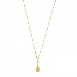 Collier maille boule avec un carré ciselé et un oxyde, argent 925/1000 doré