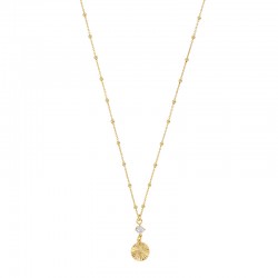 Collier maille boule avec un rond ciselé et un oxyde, argent 925/1000 doré