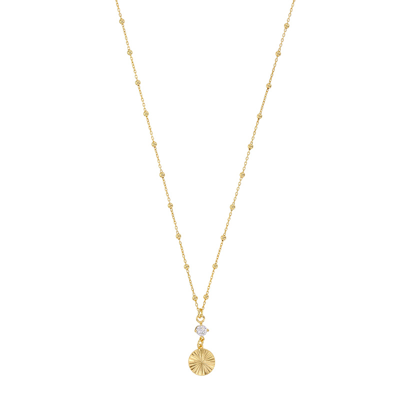 Collier maille boule avec un rond ciselé et un oxyde, argent 925/1000 doré