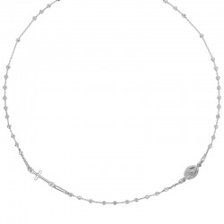Collier maille boule avec une croix et une médaille Vierge Marie en argent 925/1000 rhodié
