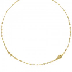 Collier maille boule avec une croix et une médaille Vierge Marie en argent 925/1000 rhodié