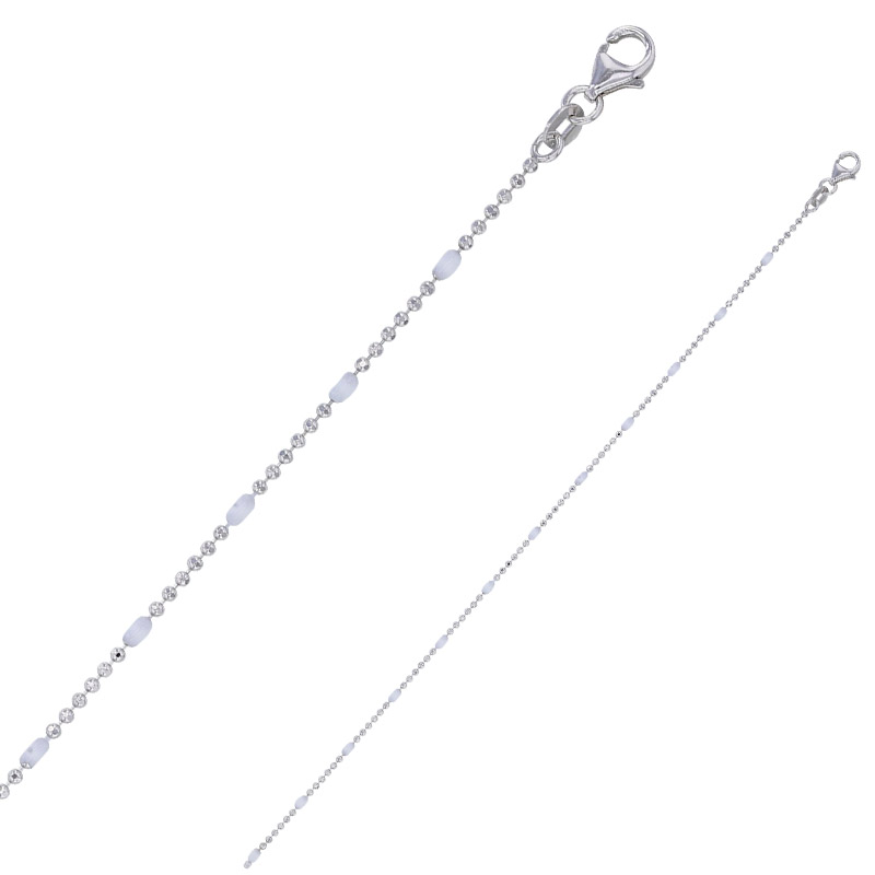 Collier maille boule diamantée, émail blanc argent 925/1000 rhodié