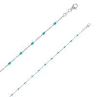Collier maille boule diamantée, émail bleu turquoise argent 925/1000 rhodié