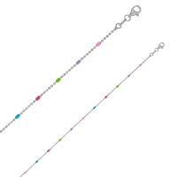 Collier maille boule diamantée, émail multicolore argent 925/1000 rhodié