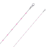Collier maille boule diamantée, émail rose argent 925/1000 rhodié
