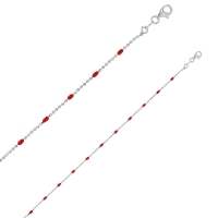 Collier maille boule diamantée, émail rouge argent 925/1000 rhodié