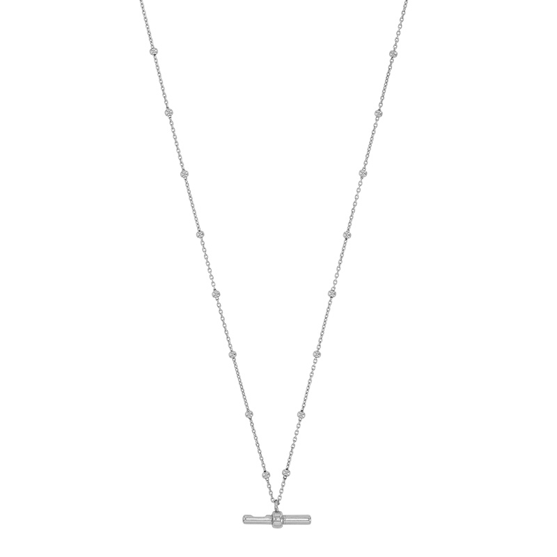 Collier maille boule orné d'une barre en pampille en argent 925/1000 rhodié