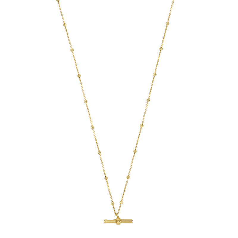 Collier maille boule orné d'une barre en pampille en argent 925/1000 rhodié