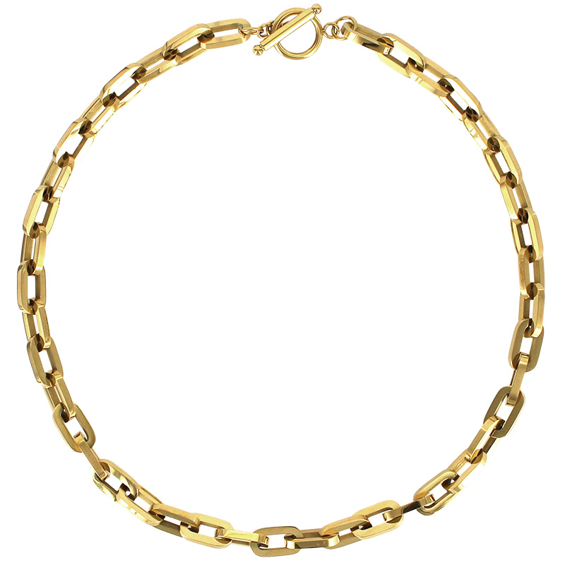 Collier maille forçat allongée épaisse avec fermoir T-bar en acier doré