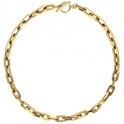 Collier maille forçat allongée épaisse avec fermoir T-bar en acier doré