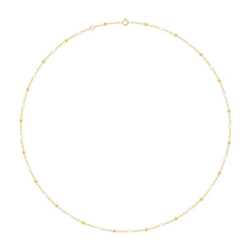 Collier maille forçat Or 750/1000 avec perles résine blanches