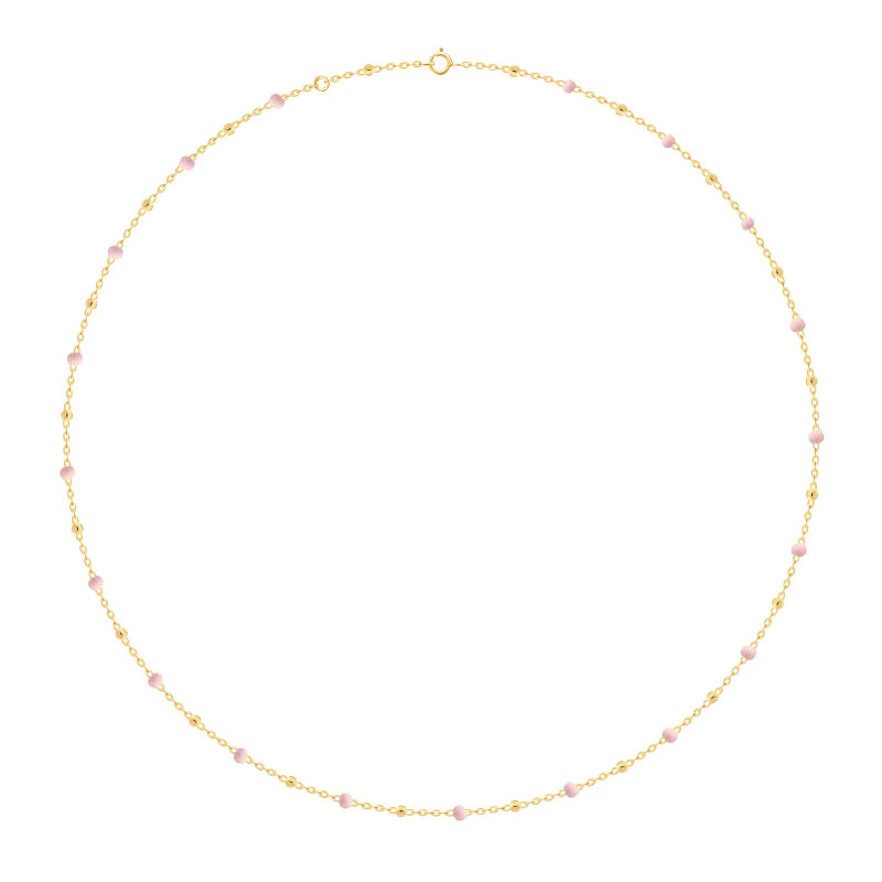 Collier maille forçat Or 750/1000 avec perles résine rose pâle